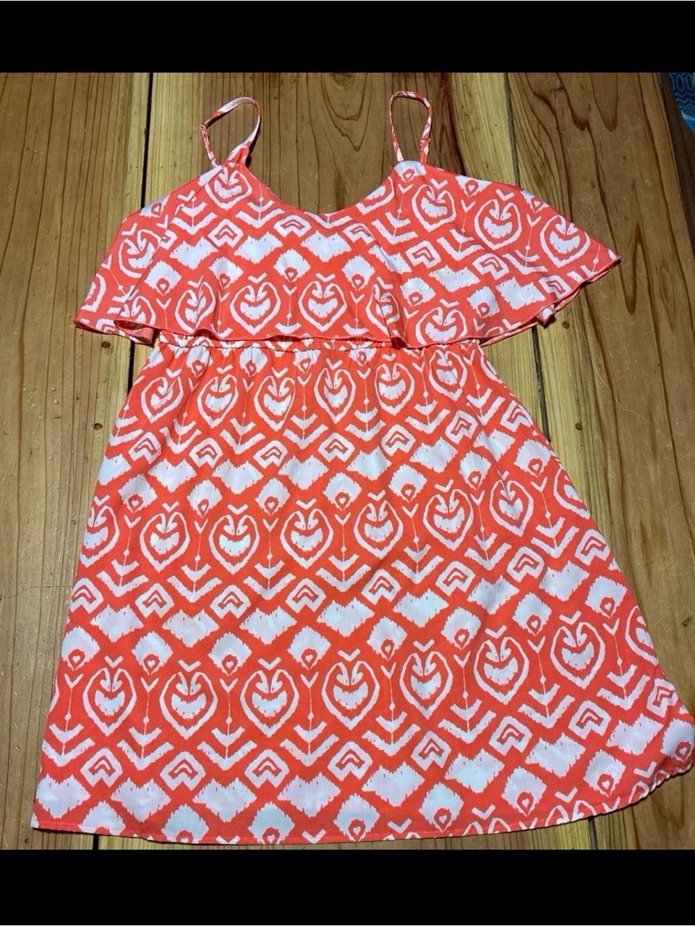 indulge Coral and White Printed Cold-Shoulder Sundress